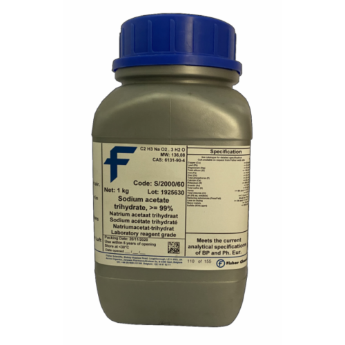 Sodium acetate trihydrate, extra pure, crystal, SLR, meets specification of BP + Ph. Eur.